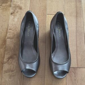 Cole Haan Leather Peep Toe Wedge Shoe